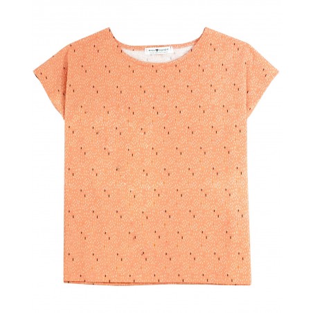 Top bio rose saumon à motif pluie Aurore fabriqué à Toulouse en France