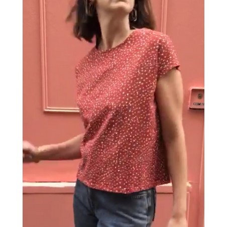 Top en coton bio terracotta à pois Aurore fabriqué à Toulouse en France