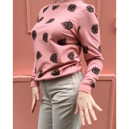 Pull vegan  Jäger en coton bio rose motif pomme de pin fabriqué en France à Toulouse