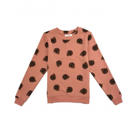 Pull vegan  Jäger en coton bio rose motif pomme de pin fabriqué en France à Toulouse