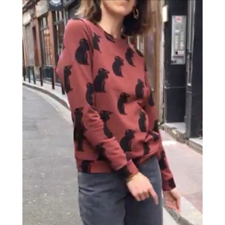 Pull vegan  Jäger en coton bio terracotta à motif lapin fabriqué en France à Toulouse